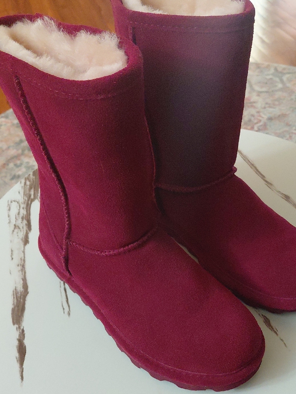Girl's Burgundy Suede Shearling-Lined Winter Boots.  BearPaw Teen